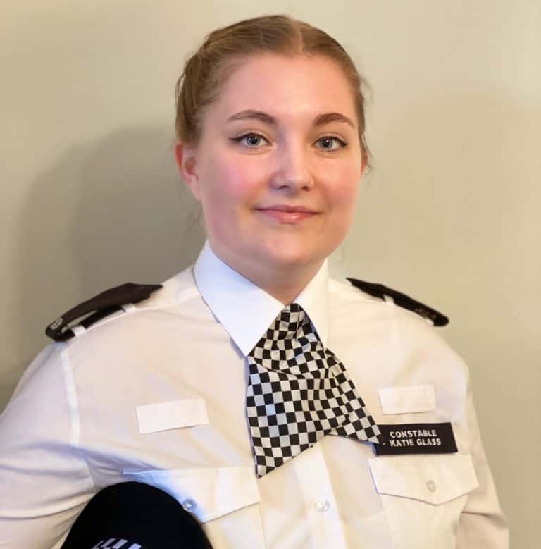Police Constable Katie Glass stands in her police uniform