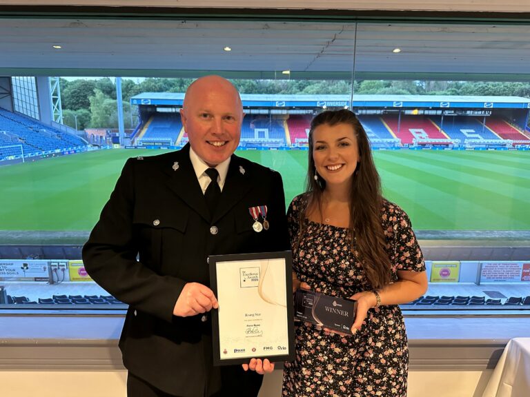 PC Fiona Rowe (right) with her Rising Star Award and Sergeant Christopher Hammill, who nominated Fiona for the award